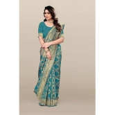 Om Shantam Sarees Banarasi Silk Embellished Saree With Blouse Piece - Turquoise ( Pack of 1 ) - Turquoise