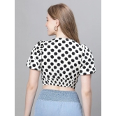 Oxolloxo Polka Dots Printed Puff Sleeve Smocked & Twisted Monochrome Crop Regular Top