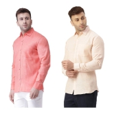 KLOSET By RIAG 100% Cotton Regular Fit Self Design Full Sleeves Men's Casual Shirt - Peach ( Pack of 2 ) - None