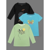 Trendy Printed Round Neck with Short Sleeve /Long Sleeve Multi colour Tshirts for Girls - Pack of 3