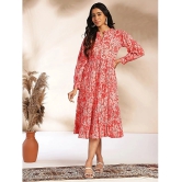 Janasya Cotton Printed Midi Womens Fit & Flare Dress - Pink ( Pack of 1 ) - None