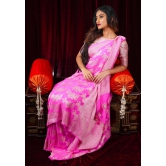 Rose Jaal on Pure Banarasi Silk Georgette Saree in Pink | SILK MARK CERTIFIED