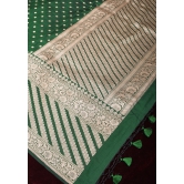 Bottle Green Banarasi Katan Silk Saree with Chunri Butis and Skirt Border | SILK MARK CERTIFIED