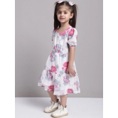 MINI & MING Girls Floral Printed Puff Sleeve Georgette A-Line Midi Dress