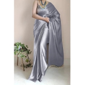 Apnisha Satin Solid Saree With Blouse Piece - Grey ( Pack of 1 ) - Grey