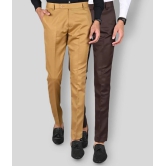 MANCREW - Brown Polycotton Slim - Fit Mens Formal Pants ( Pack of 2 ) - None