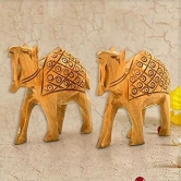 Special Hand Carved Wooden Camel Pair Handicraft Gift for Home Decor and Gifting (Set of 2)