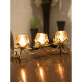 Round Gold 3In1 Glass Flower Tea Light Candle Holder