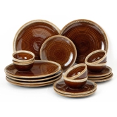 Bodhi House Ceramic Dinner Set, 18 Pieces, Handcrafted Reactive Glaze Dinnerware, Stoneware Dining Sets Serving for 6, Microwave, Dishwasher Safe, Glossy Finish Crockery Set for Gifting, Peanut Brown