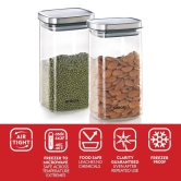 Borosil Classic Square 1400 ML Air-Tight Storage Glass Jar | Transparent | Set of 2 Pcs