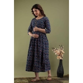 KASHVI Creation Women's Cotton Floral Printed Anarkali Maternity Feeding Kurti-Navy Blue