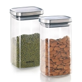 Borosil Classic Square 1400 ML Air-Tight Storage Glass Jar | Transparent | Set of 2 Pcs