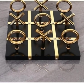 Luxury Tic Tac Toe Set-Black / Metal | Gloss Finish / 13 x 13 ( Inches)