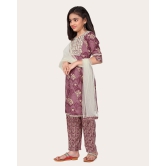 Kid Girls Embroidered Cotton Printed Full stitched Nayara Cut Kurtis with Bottom Dupatta set-Purple / 13 - 14 Years