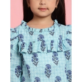 MINI & MING Girls Floral Printed Round Neck Bell Sleeves Pleated A-Line Top