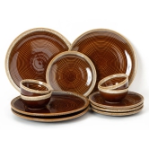 Handcrafted Stoneware Reactive Glaze Ceramic Dinner Set, 12 Pieces Serving for 4, Microwave and Dishwasher Safe, Bone-ash Free, Crockery Set for Dining and Gifting, Peanut Brown