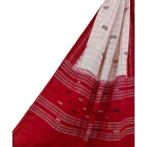 Offwhite Red Sambalpuri Handwoven Hath Kumbha with Fish Buti Cotton Dupatta