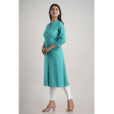 MAUKA - Turquoise Rayon Women''s Front Slit Kurti ( Pack of 1 ) - None