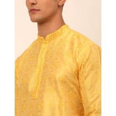 Men's Silk Blend Collar Embroidered Kurta Pyjama Set-XL / Yellow