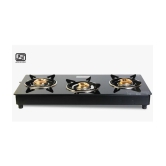 Suryaviva Nano Plus 3B Ms Bk Toughened Glass 3 Cast Iron Burner Gas Stove(Manual Ignition,Black) - Black