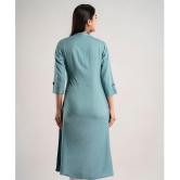 MAUKA - Turquoise Rayon Women''s Front Slit Kurti ( Pack of 1 ) - None