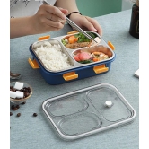 Thermal Insulation 3 Compartment Lunch Boxes Reusable Microwave Freezer Safe Stainless Steel Portion Snack Containers for Adults and Kids(Pack of 1)