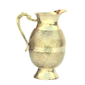 Pure Brass Water Jug Embossed Design Mughlai Style Pitcher for Serving Water.