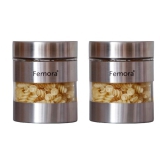 Femora Clear Glass Steel Metallic Jars for Kitchen Storage, 700 ML - Set of 2, Free Replacement of Lids