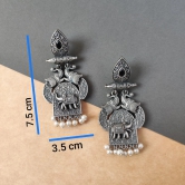 Beautiful Silver Look Alike Oxidised Black Stone Long Chandbali Dangler Earrings For Women And Girls For Diwali Festive Seasons