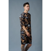 Go Devil 66 (in Musturd) All over Printed Black Polyester Co-ord Set for Men 4XL