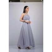 Long dress for women western wear and party wear sleeve less dress Princess Gown For Party Wear (OTL-GWN-1001)-Grey / XL