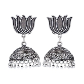 Sukkhi Pleasing Oxidised Lotus Jhumki Earring for Women - Silver