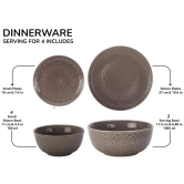 Aadeep Handcrafted Emboss Stoneware Ceramic Dinner Set, 10 Pieces Dish Set Serving for 4, Microwave and Dishwasher Safe, Bone-ash Free, Crockery Set for Dining and Gifting, Ash Grey