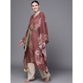 Women Maroon Floral Printed Flared Sleeves Kaftan Kurta