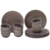 Aadeep Handcrafted Emboss Stoneware Ceramic Dinner Set, 10 Pieces Dish Set Serving for 4, Microwave and Dishwasher Safe, Bone-ash Free, Crockery Set for Dining and Gifting, Ash Grey