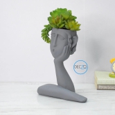 Human Thinking Showpiece Cum Table Planter : Grey