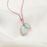 Rose Gold Aqua Dual Chalcedony Leaf Pendant