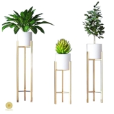 Set of 3 Planter Set And Stand ( 33, 25,18 Inches )-Golden