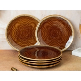 Handcrafted Reactive Glaze Ceramic Dinner Plates, 6 Pieces Serving for 6, Microwave and Dishwasher Safe, Bone-ash Free, Full Plate Set Crockery for Dining and Gifting, Peanut Brown