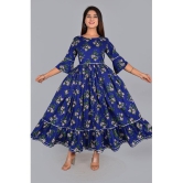 Smien Rayon Printed Anarkali Women's Kurti - Blue ( Pack of 1 ) - None