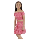 Kids Cave two piece dress for girls fabric- printed summercool (Color_orange peach, Size_3 Years to 12 Years) - None