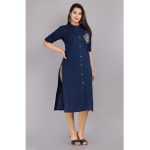 HIGHLIGHT FASHION EXPORT - Navy Cotton Blend Women''s Front Slit Kurti ( Pack of 1 ) - None