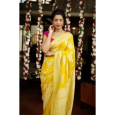 Pure Georgette Silk Banarasi Saree  in Yellow with Rose Jaal Weave in Silver Tone Zari | SILK MARK CERTIFIED