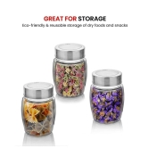 Yera X-Series KBM 350 ML Glass Storage Jar with Steel Lid | Transparent | Set of 3 Pcs