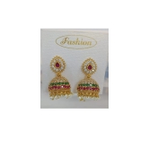 Gold Plated Kundan and Pearl Jhumka Earrings