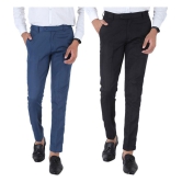 SREY Dark Blue Slim -Fit Flat Trousers Pack of 2 - None