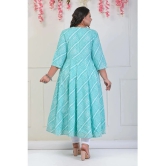 Swasti Cotton Blend Printed Anarkali Womens Kurti - Turquoise ( Pack of 1 ) - None