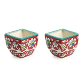 Mughal Roots Floral Handpainted Ceramic Planter Pots (Set of 2)