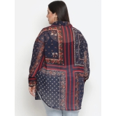 Oxolloxo Women Plus Size Navy Blue & Red Comfort Printed Casual Shirt