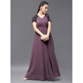 Miss Chase Polyester Embellished Full Length Womens Side Slit Dress - Mauve ( Pack of 1 ) - None